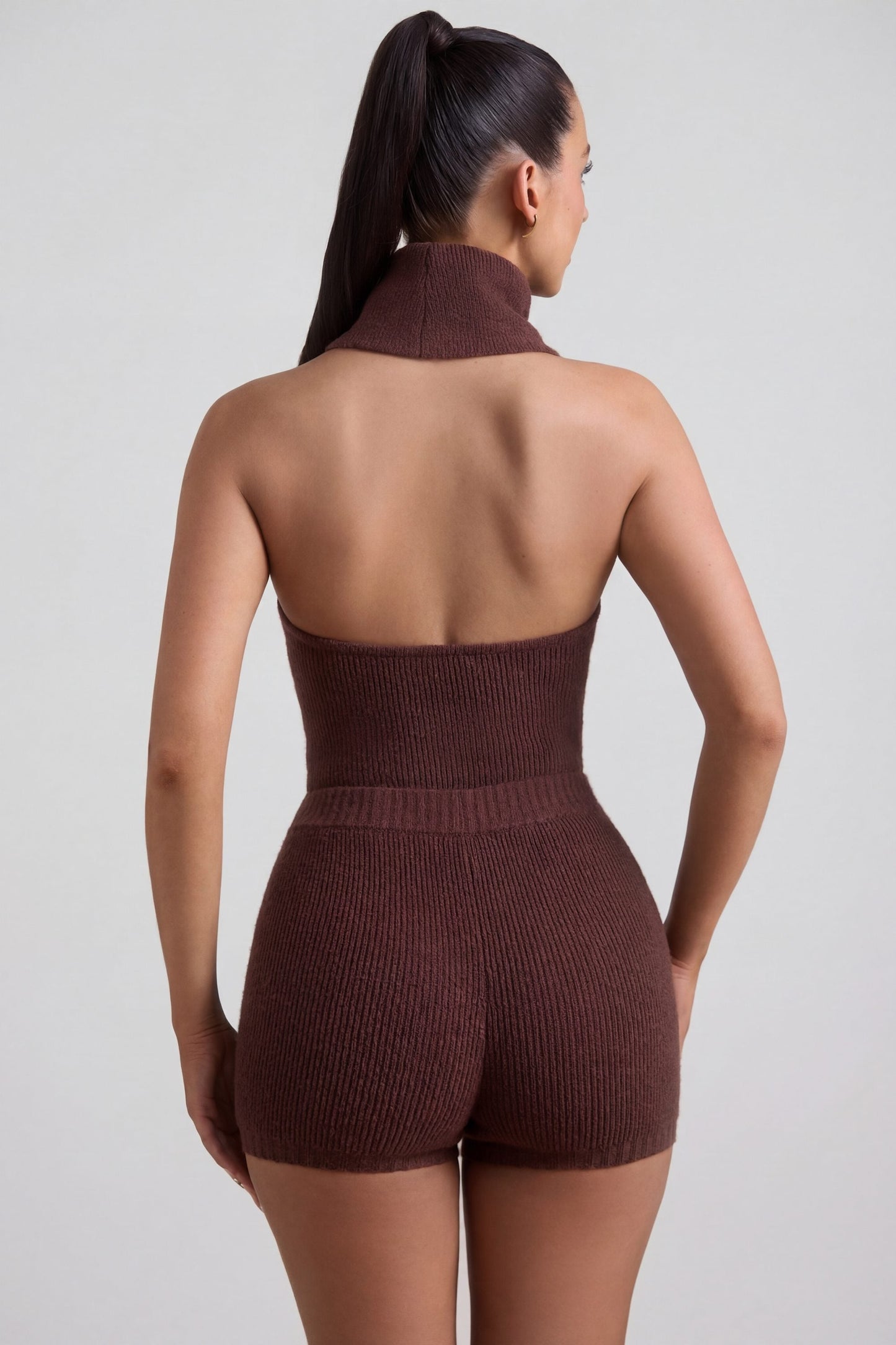 Ribbed-Knit Shorts in Espresso
